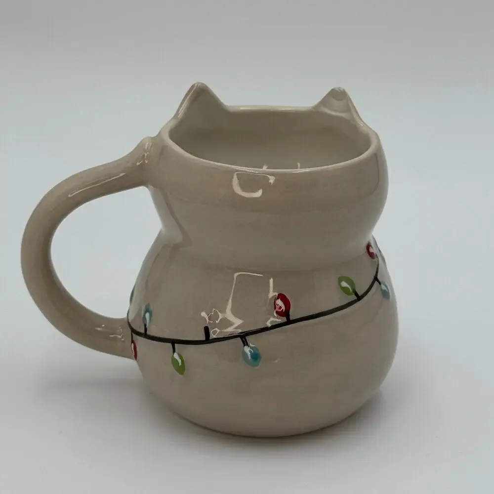 Wondershop‎ 2024 Stoneware Cat Mug Holiday Figural Coffee Cup Target NEW